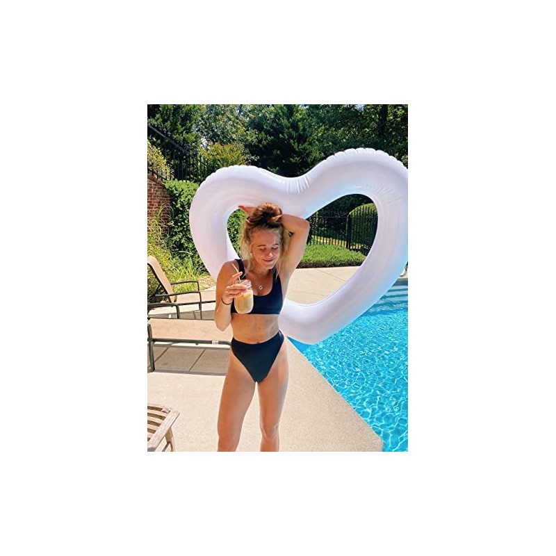 Sunallwell White Heart Pool Float | Big Inflatable Photo Prop