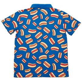 Tipsy Elves Kids and Toddlers Golf Shirts - Athletic Comfort Fit with Quick Dry Material - Youth Funny Blue Hot Dog Golf Polo Size Medium
