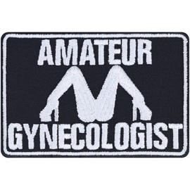 Funny Sew-On "Amateur Gyneocolist" Biker Patch for Sewing/Ironing Rocker Iron-On Transfers Fun Application for All Fabrics 90 x 60 mm