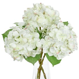 White Artificial Hydrangea Flowers 18.8 Inch Long with 6 Inch Full Realistic Bloom Lifelike Silk Faux Hydrangea Stems for Wedding Bouquet, Table Centerpieces, Party Decor, Home Indoor Decoration