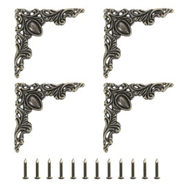 sourcing map 4Pcs Vintage Flat Corner Bracket, 2" x 2" Metal Desk Corner Protectors Zinc Alloy Decorative Edge Cover with Mounting Nail for Furniture Jewelry Box Gifts Box, Bronze