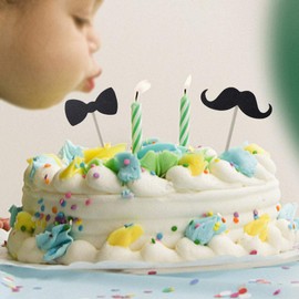 HOKPA Decoración para cupcakes, mini pajarita negra con bigote y sombrero para cuello, ceremonia de cumpleaños, decoración de cumpleaños, decoración para el hogar, baby shower, temática de fiesta, alimentos, frutas y pasteles para decoración (24 unidades