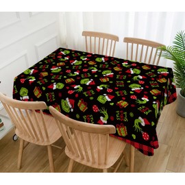 Hafangry Merry Grinchmas Tablecloth Xmas Green Elf Winter Holiday Party Decoration Kitchen Dining Room Home Decor-60×84 inch
