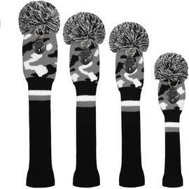 Scott Edward Knitted Golf Head Covers 4PCS Handmade Fit Well for Driver and Fairway Woods with Long Neck Pom Pom Golf Club Headcovers Set