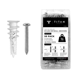 TITAN ANCHORS 50-Pack Premium Splitting Reinforced Nylon Self-Drilling Drywall Anchors with #8 Screws Kit | 50 Anchors + 50 Screws