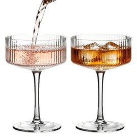 2 Pcs Ribbed Coupe Cocktail Glasses, 10 oz Classic Hand Blown Crystal Martini Glass Set with Gift Box Packaging for Cocktail, Champagne, Manhattan, Bar and Gift
