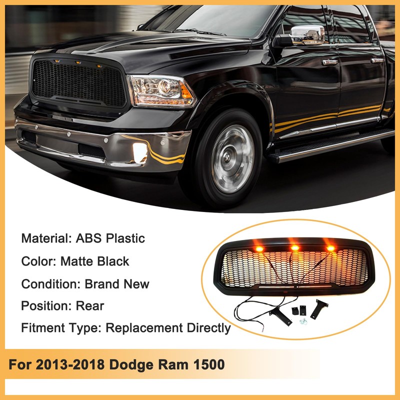DIBON AUTO Front Honeycomb Grill for Dodge Ram 1500 2013-2018