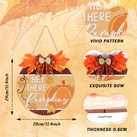 LHIUEM 11”Hello Fall Sign With Cute Bow Harvest Autumn Wreath Fall Door Hanger Yellow Harvest Wood Decor Welcome Autumn Thanksgiving Home Wall Art Hey There Pumpkins Patch Sign for Front Door Outdoor