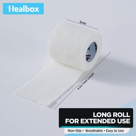 Healbox Cohesive Bandage 5cm x 4.5m White Color - Pack of 16 for Football Sock Tape, Vet Wrap, Grip Tape