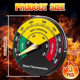 Frienda 3 Pcs Wood Stove Thermometer, Magnetic Gas Oven Temperature Guage Wood Fire Stove Accessories for Burning Top Gas Pellet Fireplace Flue Avoiding Destroyed by Overheat