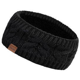 Loritta Womens Ear Warmers Headbands Winter Warm Fuzzy Cable Knit Head Wrap Fleece Lined Gifts, Solid Color Black