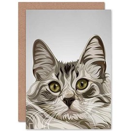Fine Art Prints Cat Illustration Grey Greeting Card With Envelope Inside Premium Quality