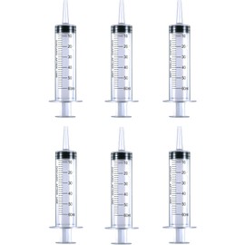 HaBeuniver 6 Pack 60ml Large Plastic Syringe with Cap, Catheter Tip, Sterile Individual Wrap for Scientific Labs, Dispensing and Feeding Pets Multiple Uses Measuring Syringe Tools