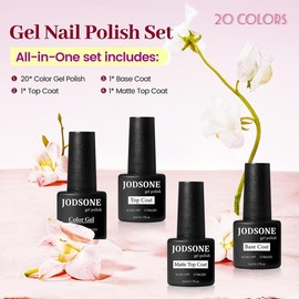 JODSONE 23 PCS Gel Polish Kit Colorful Fashion Classic Nail Gel Set 3 Bottles of Base Coat Matte and Glossy Top Coat nail polish