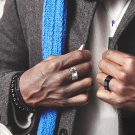 FindChic Calm Anxiety Ring for Stress Relieving Size 14 Stainless Steel Black Spinner Rotation Triple Moon Fidget Ring Men