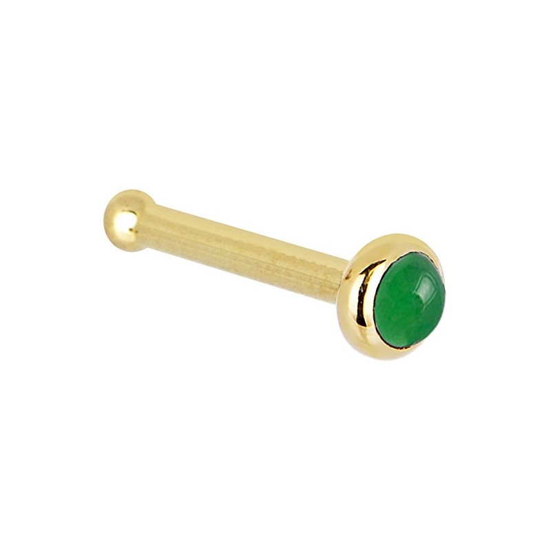 Solid 14k Yellow Gold 2mm Jade Nose Stud Bone 18