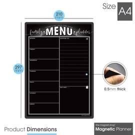 TMS Weekly Family Menu Planner A4 | Dry Erase Meal Planner, Black Board and Shopping List for Your Home, Kitchen, Fridge | with 4 Liquid Chalk Pens (Chalkboard Black, A4)
