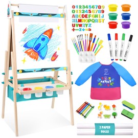 Joyooss Art Easel for Kids, Double Sided Wooden with 98+ Accessories Kids Easel Drawing Board with Magnetic Chalkboard, Dry Erase White Board & Paper Roll Paint Art Easel for Kids Age 2-4 4-8 9-12