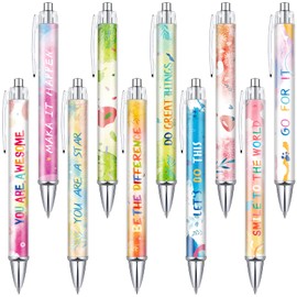 10 Pcs Inspirational Ballpoint Pens Motivational Quote Pens Retractable Funny Pens Black Ink Pen Set with Stylus Tip Colorful Metal Encouraging Writing Pen for Office, 10 Styles (Watercolor Style)