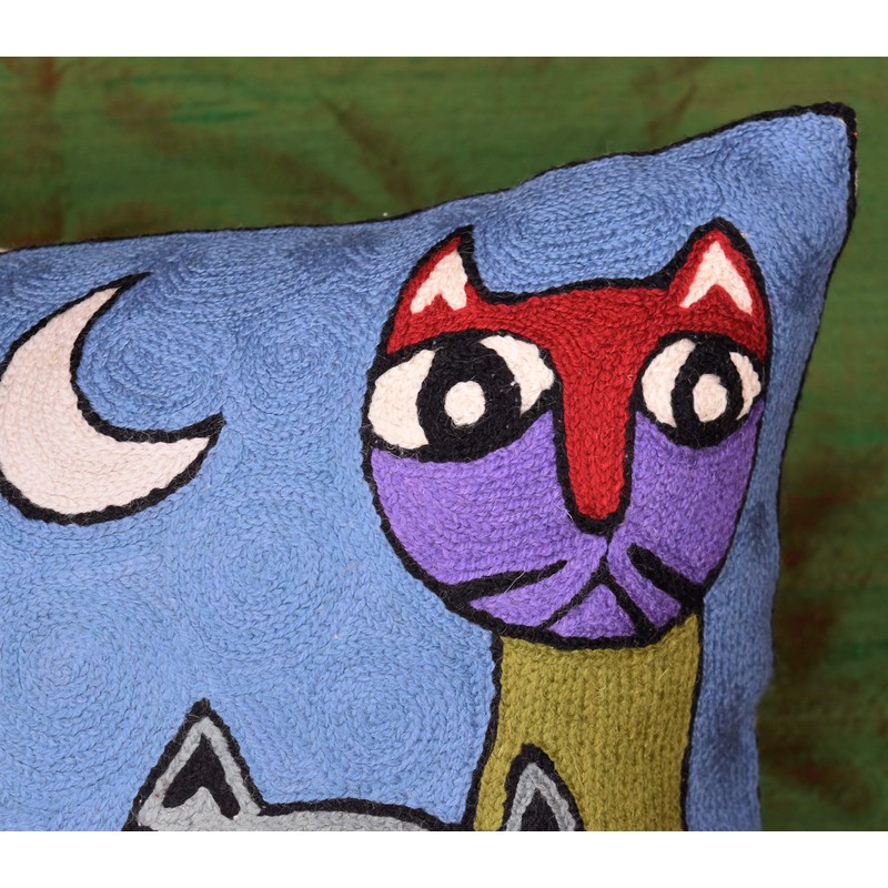 Kashmir Designs Picasso Blue Cat Pillow Cover Quadruplets Whimsical Hand