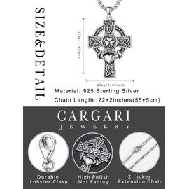 Cargari Cross Necklace for Men Women 925 Sterling Silver Celtic Knot Cross Pendant Claddagh Necklace Irish Necklace Jewelry with Clover Valentines Day Gifts for Husband Wife Girlfriend Boyfriend
