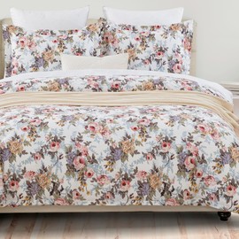 DAUAOTO California King 104"X96" Duvet Cover Set, 100% Cotton Print Bedding Cal King Bed, Country Rustic Rose Pattern