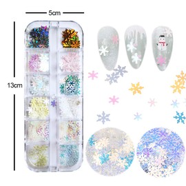Christmas Nail Art Sequins, EBANKU 3 Boxes Holographic Laser Snowflake Star Nail Glitter Sequins for Acrylic Nails Mixed Shape Xmas Nail Glitter Flakes Decoration