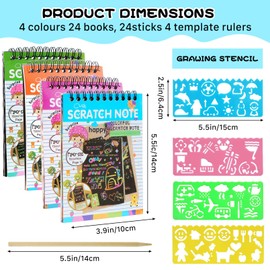 24 Pack Scratch Notebooks,Scratch Drawing Notebook Set,Rainbow Scratch Paper Scratch Note Pads with 24 Stylus & 4 Drawing Stencils,Scratch Painting Notes for Kids Arts and Crafts Activity Party Favors