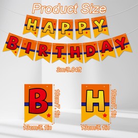 Anime Happy Birthday Banner, Pre-Strung Yellow and Red Stars Print Birthday Banner Hanging Swallowtail Flags Garland Cartoon Party Sign Photo Backdrop for Boys Kids Theme Party Decor Supplies