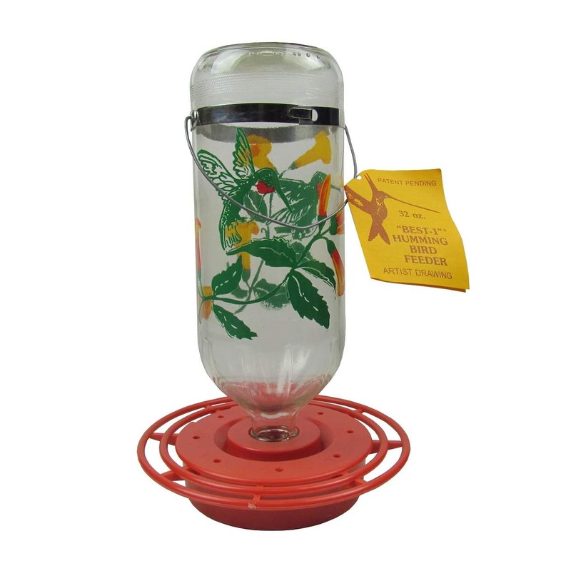 Original Best-1 Flowers Hummingbird Feeder 32 Ounce Glass Bottle, Plastic