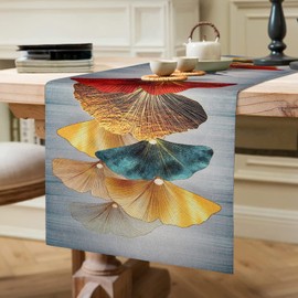 Table Runner Petrol Decoration Blue Green Living Room Tablecloth Red Brown Kitchen Table Runner Gold Yellow Ginkgo Biloba Table Runner Table Linen Mat for Holiday Party Living Room Decor Runner 40 x