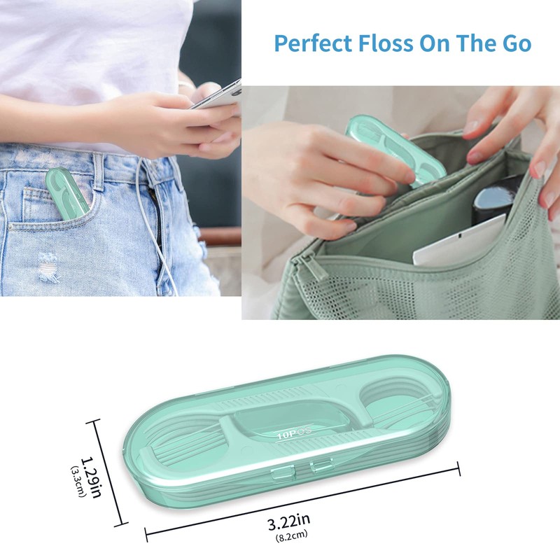 Dental Flossers 2Pcs Green Mini Portable Case,Refillable Toothpicks Dispenser,Storage 10