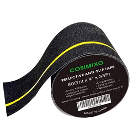 COSIMIXO 4" x 33Ft Anti Slip Stair Tread with Reflective Stripe,Best Grip Non Skid Tape,Anti-Skid Tape, High Traction Adhesive for Stairs Step, Black