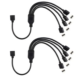2 cables divisores LED de 4 pines de 4 vías flexibles, conector de 1 a 4 puertos hembra de extensión Y con 12 conectores macho de 4 pines para tira de luz LED RGB 5050 3528 2835 (30 cm), color negro