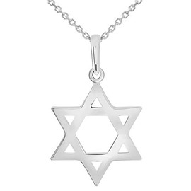 Polished 14k White Gold Simple Jewish Charm Star of David Pendant Necklace, 16"