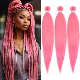 ADIASAI Braiding Hair Pre Stretched 16 Inch 3 Packs, Pink Pre stretched Braiding Hair for Professional Braiding Hair Extensions, Hot Water Setting Yaki Texture Synthetic Hair