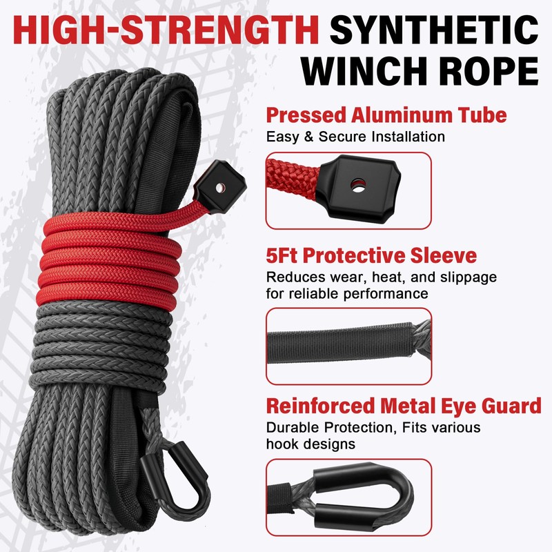 HOKINETY Synthetic Winch Rope Kit - 1/4" x 50' 10000
