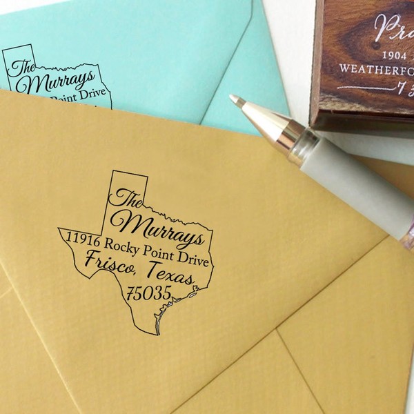 Custom Texas State Map Wood Mounted Rubber Stamp Return Address