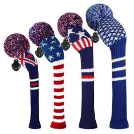Scott Edward Knitted Golf Head Covers 4PCS Handmade Fit Well for Driver and Fairway Woods with Long Neck Pom Pom Golf Club Headcovers Set Colorful Multiple Colors