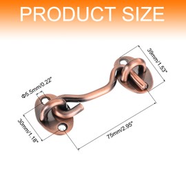 sourcing map 2Pcs 3 Inch Hook and Eye Latch, Barn Door Lock Privacy Hardware Stainless Steel Gate Lock for Window Cabin Hooks Sliding Door Bedroom Bathroom, Copper