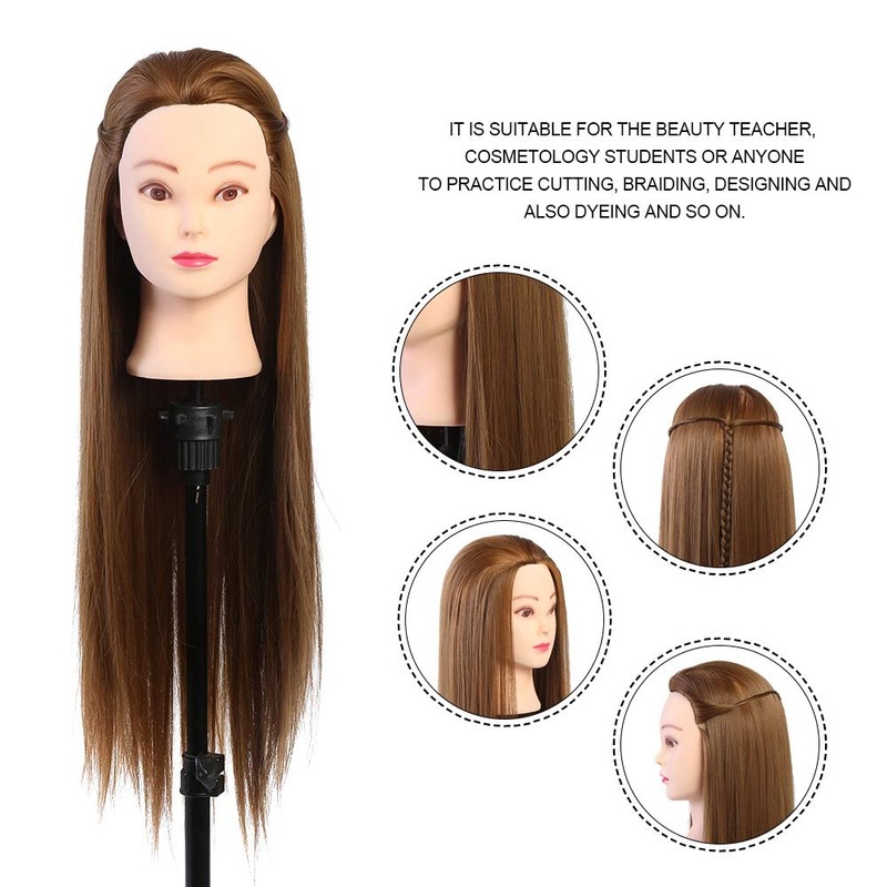 Washable Mannequin Head, Environment-Friendly Heat-Resistent Human Hair Styling Training Head,