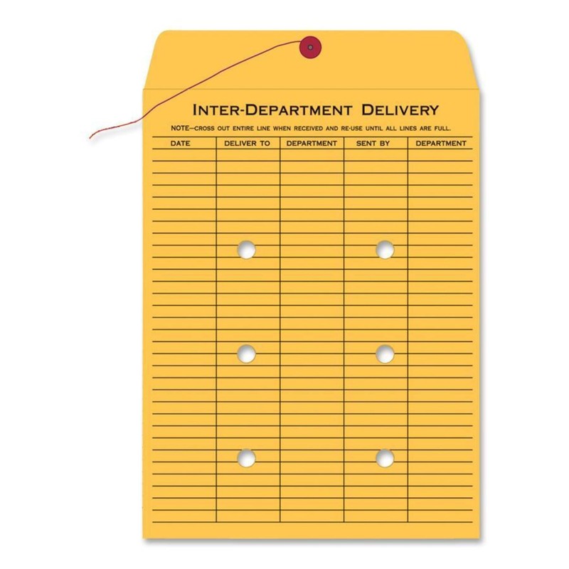 Quality Park 1-Side Print Inter-Department Envelopes, String-Tie, Brown Kraft, 9