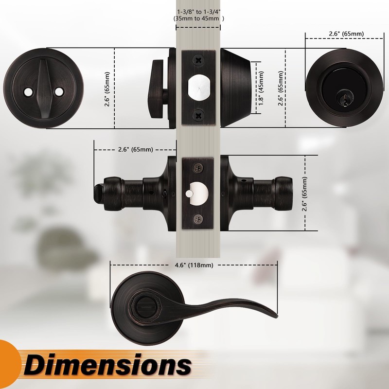 Probrico Oil Rubbed Bronze Entry Lever and Deabolt Set, Keyed