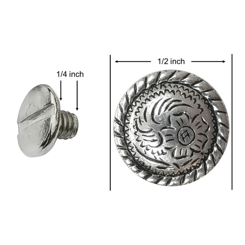 10 Pack 1/2" Antiqued Silver Engraved Concho 1/4" Chicago Screws