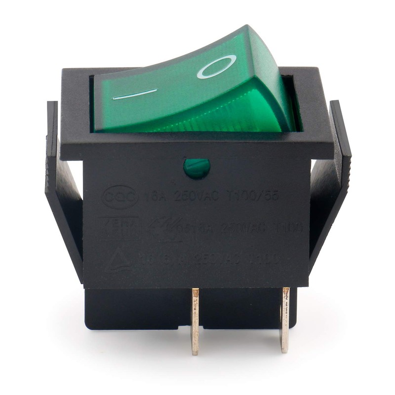 Heschen Rocker Switch ON-OFF DPST 4 Terminals Green Light 16A