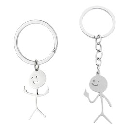 JEYORZY Set of 2 Funny Skeleton Smiley Sign Language Keyring - Medium Stickman, Cute Trendy Bag Tags & Car Keychain, Perfect Gift Pair