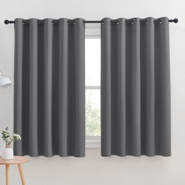 NICETOWN Grey Blackout Curtain Panels for Bedroom, Thermal Insulated Grommet Top Blackout Draperies and Drapes for Basement (2 Panels, W70 x L63-inch, Grey)