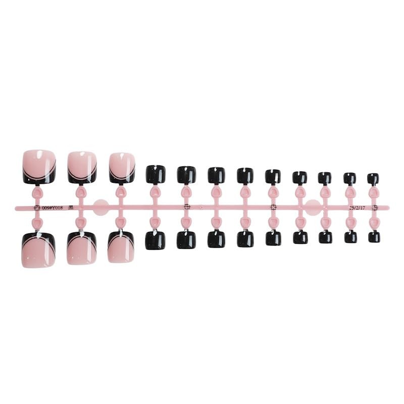 Black French Tip Press on Toe Nails Short Square Fake