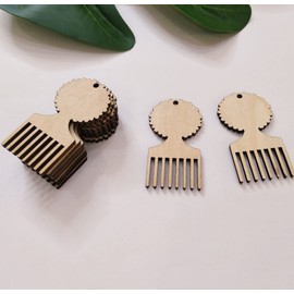 30PCS African Afro Hair Pic Unfinished Wood Earring Blanks, Pick Comb Jewelry Making Crafts, DIY Project Wood, Dangle Earrings Jewelry Blanks (2'')