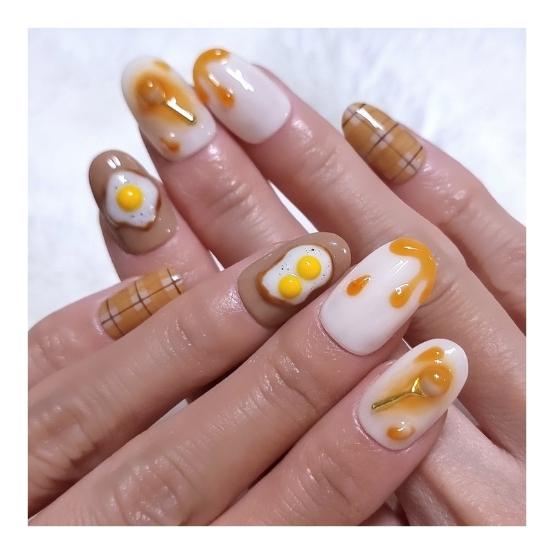 Egg and Pancake Homemade Nail Tips - Stiletto / 계란과